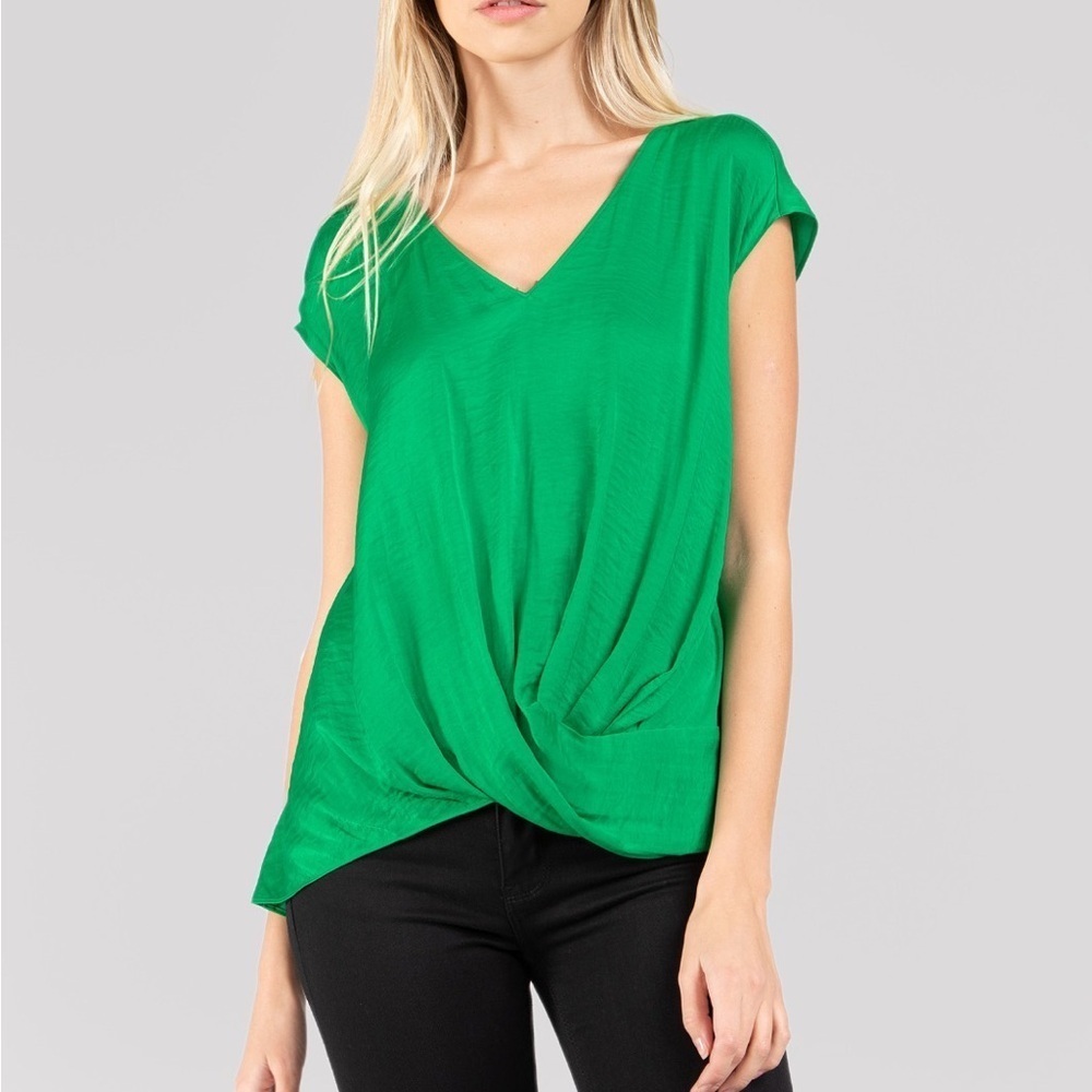 Cato | Lattice Sleeve Tie Front Top